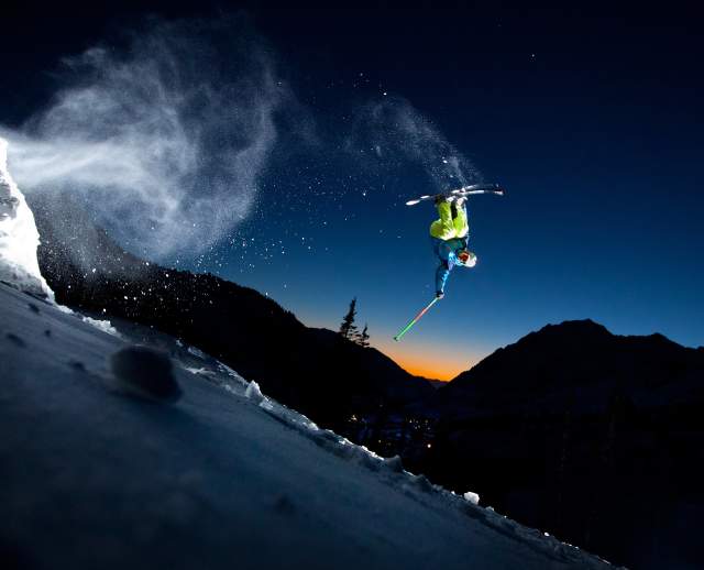 Tony Rossi Skiing at Alta at Night