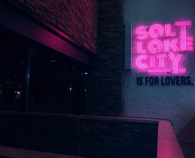 'Salt Lake City is For Lovers' Neon Sign at The Gateway