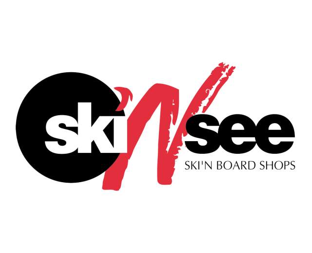 Ski N See logo: a black circle with the words ski 'N see and Ski'N board shops