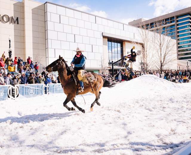 2024 Winter Roundup Skijoring Snowboarder