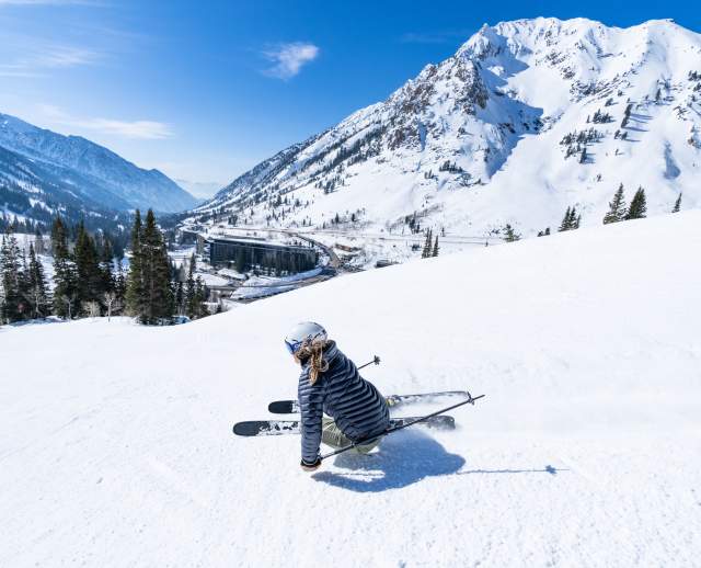 A skier looks over the Who Dunnit intermediate trail.