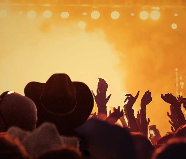 people at a concert with their arms in the air