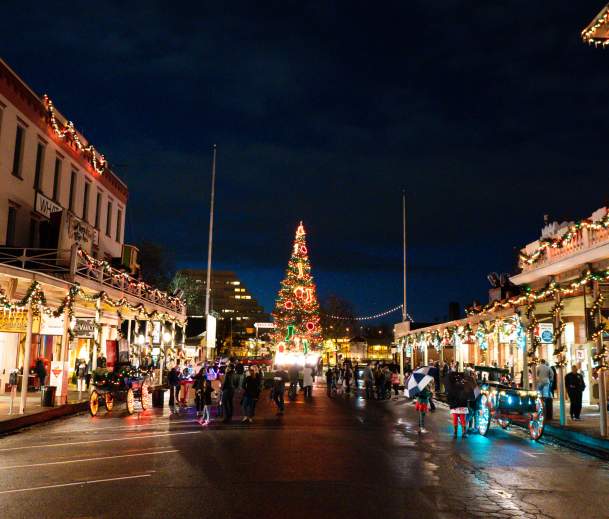 Old Sacramento Waterfront Christmas Tree during the holidays