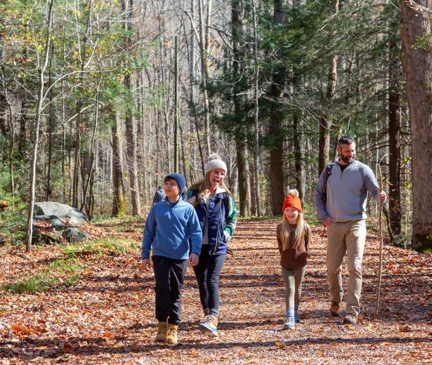 Family hiking on trail