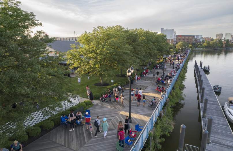 Riverfront Wilmington, aerial view of the riverwalk
