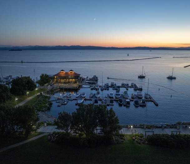 Burlington Waterfront and Boat House at Night
