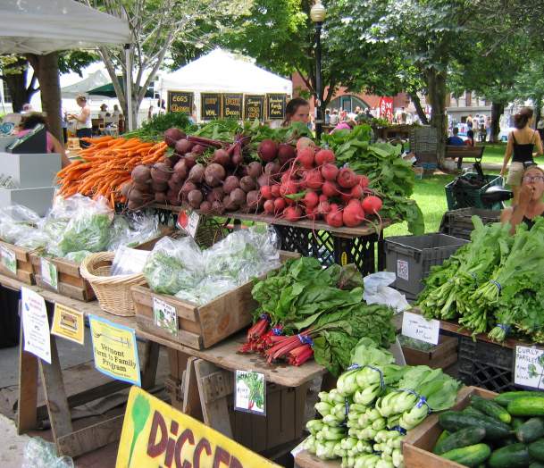 Produce and Vegetables set up to sell at a local Farmers' Market in Burlington