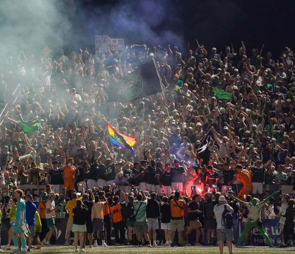 A crowd watching the Vermont Green FC game at Virtue Field