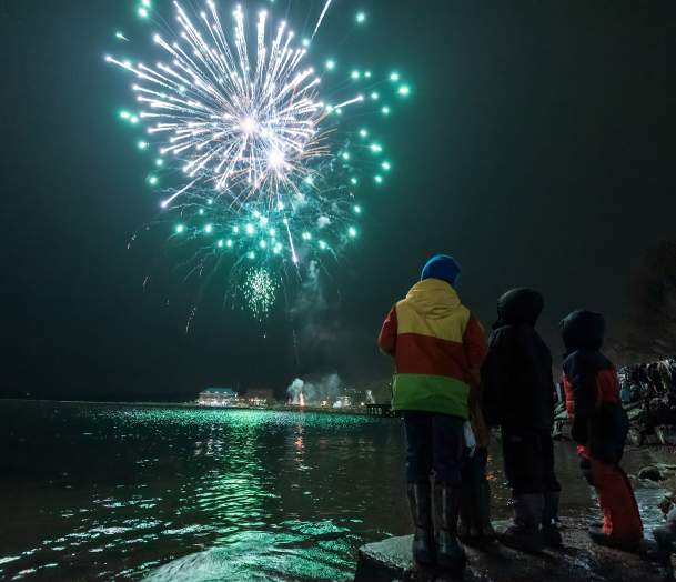 New Year's Eve (NYE) fireworks over the lake