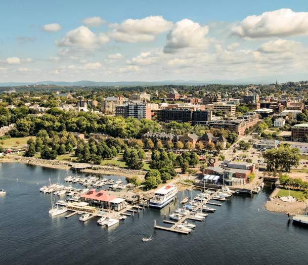 Burlington Waterfront Aerial over looking downtown