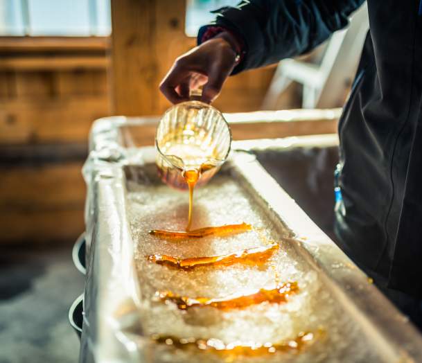 fresh maple syrup on snow