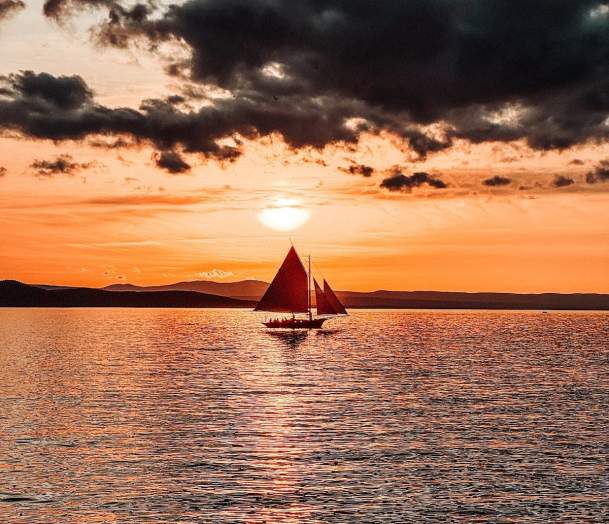 Sunset and Sailboat on Lake Champlain