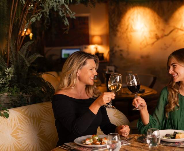 Two ladies drinking wine for Mother's Day