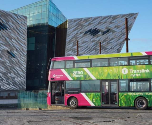 Translink Zero Emissions Bus outside of Titanic Belfast