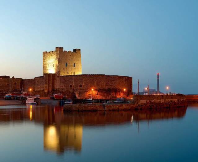 A shot of Carrickfergus Castle at night.