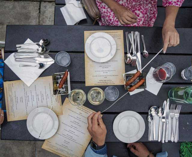 Aerial shot of a table of food set up during a food experience