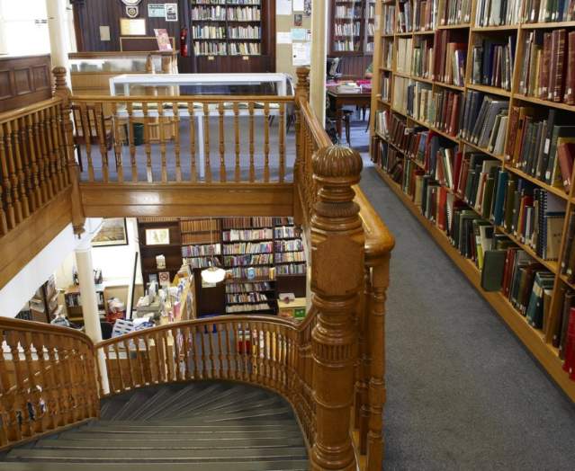 Staircase and books in the Linen Hall Library in Belfast