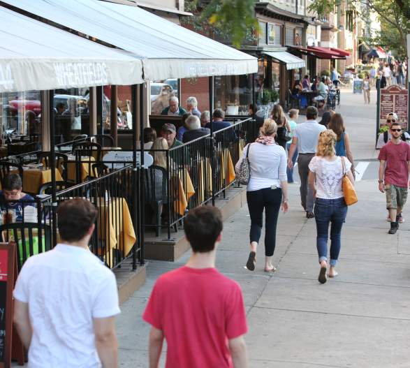 people walking around downtown saratoga