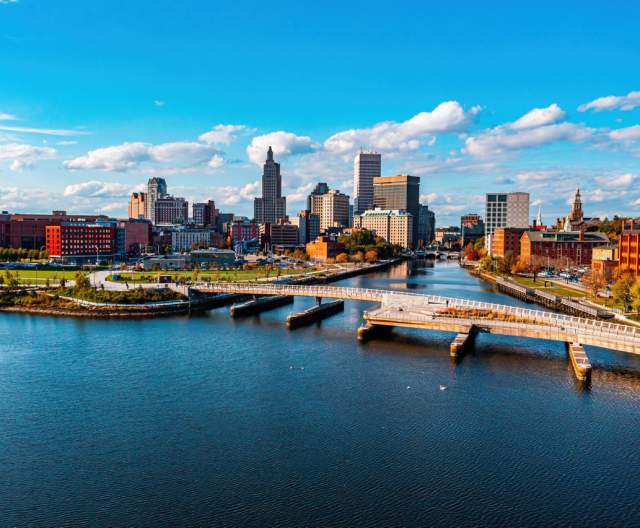 The Providence River Pedestrian Bridge Connects the City