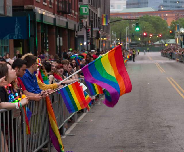 People Lining the Street at Providence RI Pride Parade