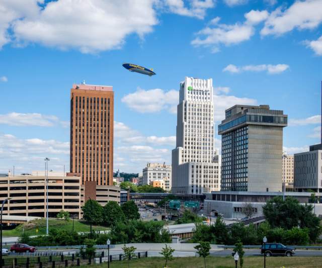 Akron Skyline with Blimp