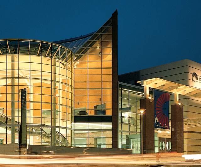 John S Knight Center exterior at night