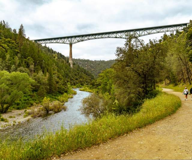 Lake Clementine Trail with North Fork of the American River and Foresthill Bridge