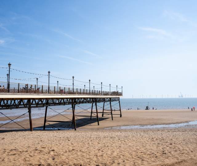 Skegness Pier and beach in sunshine