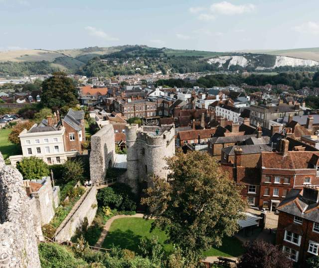 Aerial shot of Lewes with castle and grounds in view