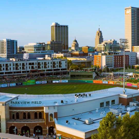 Sunset over Parkview Field in Downtown fort Wayne, Indiana