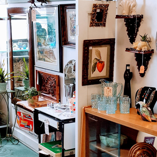 knickknack display at Clocktower Antiques