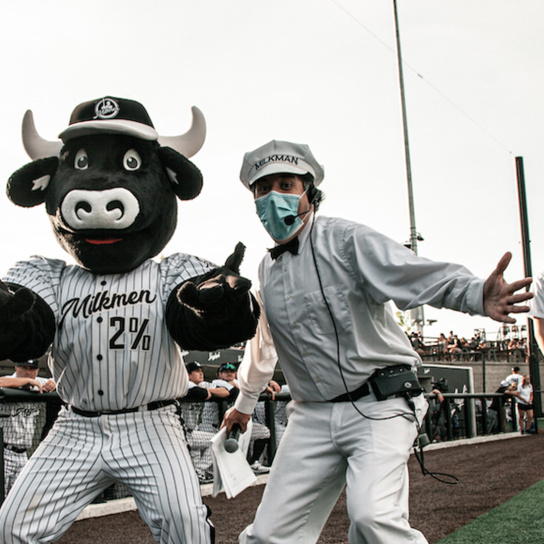 Milwaukee Milkmen mascot on field