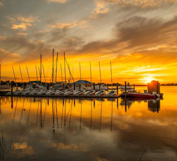 Sunset and boats at Brunswick Landing Marina