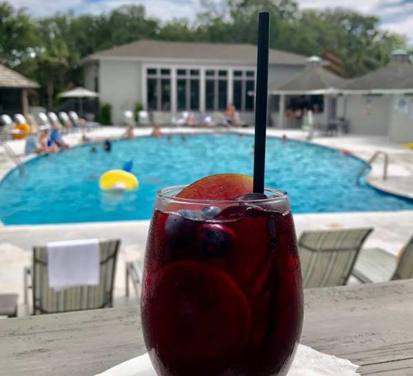A refreshing glass of sangria is served poolside at Public House on St. Simons Island, Georgia