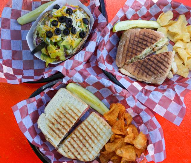 Overhead shot of sandwiches and other fare from Midway Deli in Norman, Oklahoma