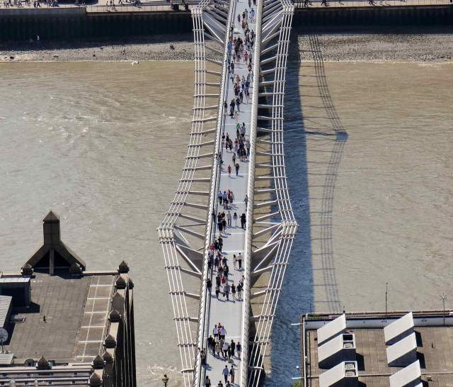 Aerial view of Millennium Bridge, River Thames