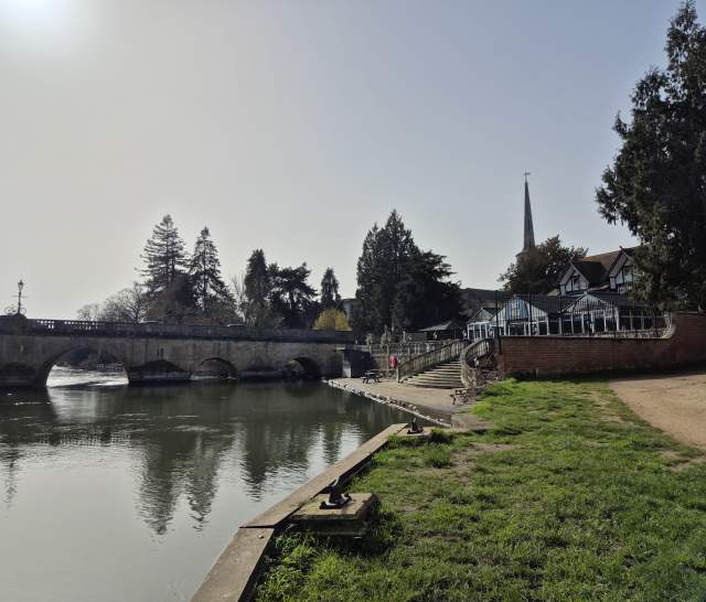 View of Thames Path leading to bridge at Wallingford