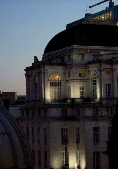 Exterior of Hotel Gotham at night