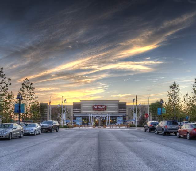 Entrance to One Loudoun with Alamo Draft House Cinema Exterior in Ashburn Virginia.