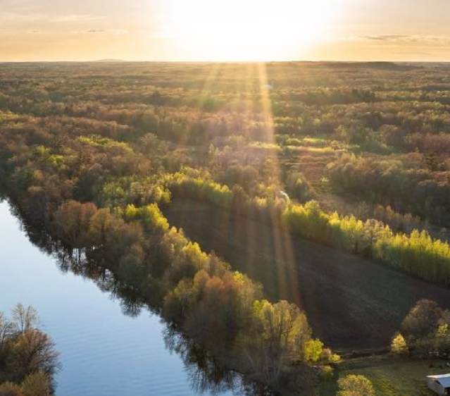 River, water, sunset, aerial, trees