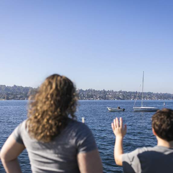 family at the water