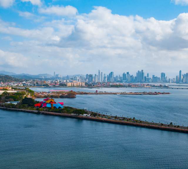 Helicopter view over Panama City