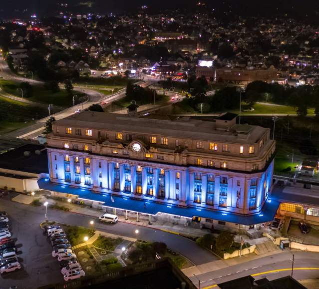 Downtown Scranton Night 01 Access Aerial LCVB