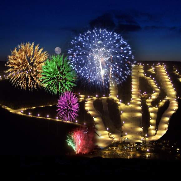 Fireworks at Bristol Mountain Winter Resort at night