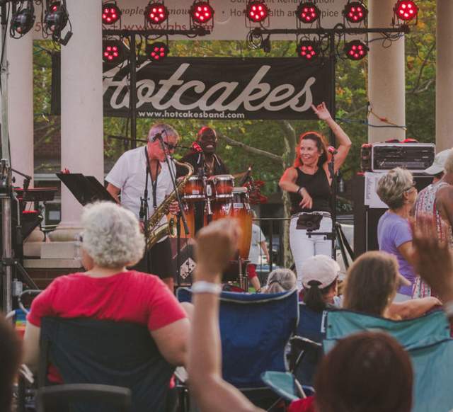 A crowd cheers during a concert