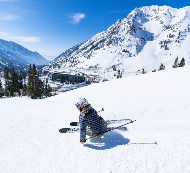 A skier looks over the Who Dunnit intermediate trail.