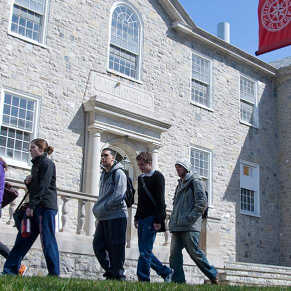Group of college students walking on campus at Dickinson College