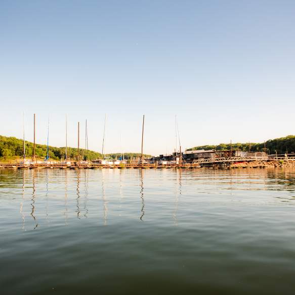 Grandpappy Marina with waves of Lake Texoma underneath