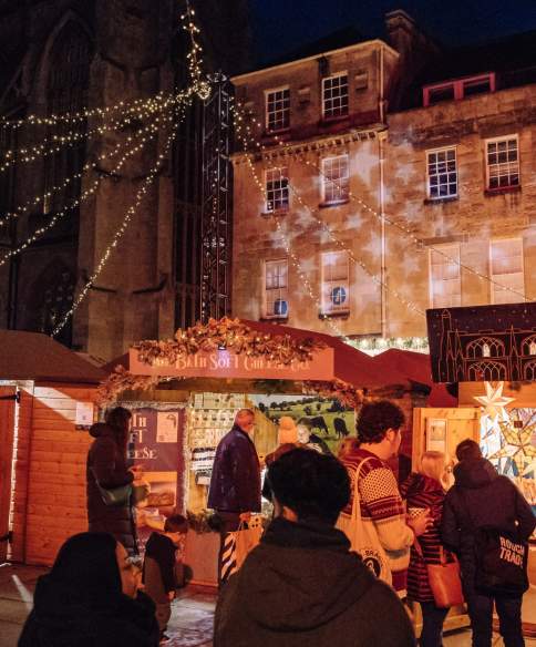 Bath Christmas Market stalls in Abbey Courtyard