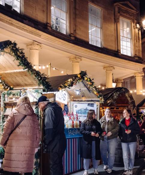 Bath Christmas Market stalls on Stall Street